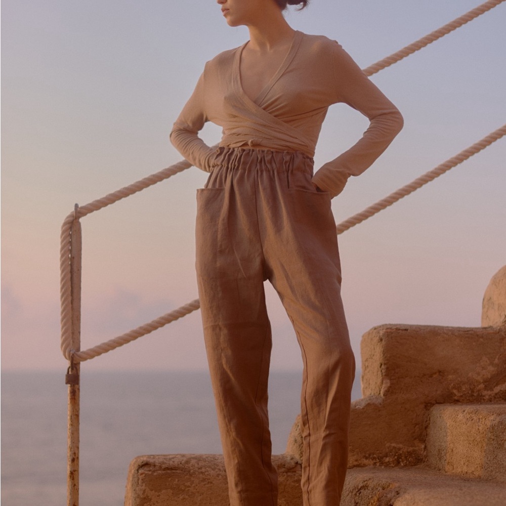 OZMA Utility Pant, Heavy Laundered Linen in Stone